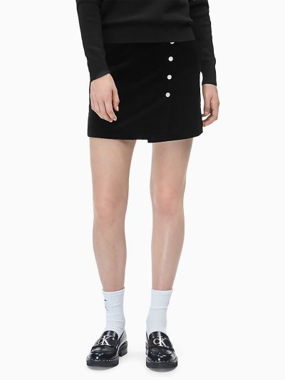 Calvin Klein Ruhák HU332859 | Calvin Klein Velvet Button-Through Női Mini Szoknya Fekete